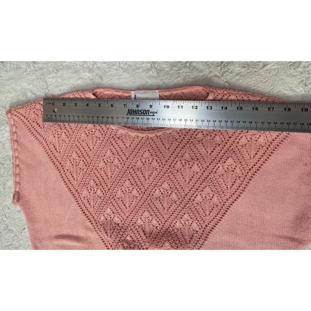 Vintage T. R. Bentley Short Sleeve Embroidered Knit Sweater Pullover Pink Beachy - Picture 7 of 8